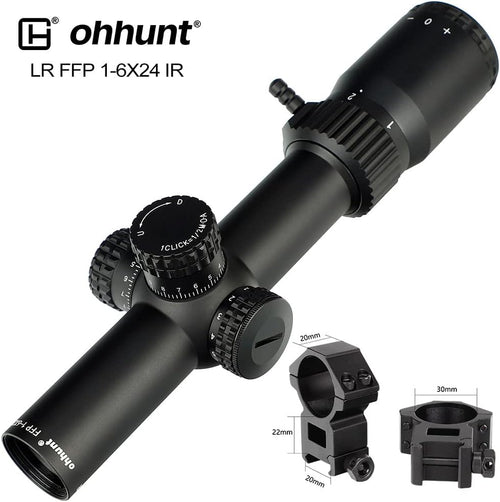 1-6x24 Rifle Scope First Focal Plane Red Illuminated Reticle with Scope Rings 30mm Picatinny High Profile W202