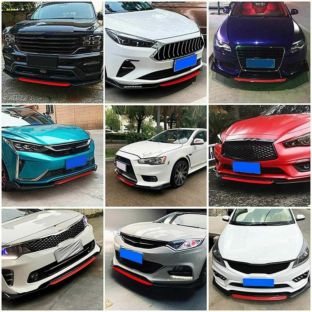 Glossy Black Red Front Bumper Lip Spoiler Splitter Diffuser Body Kits Pack of 2 F100