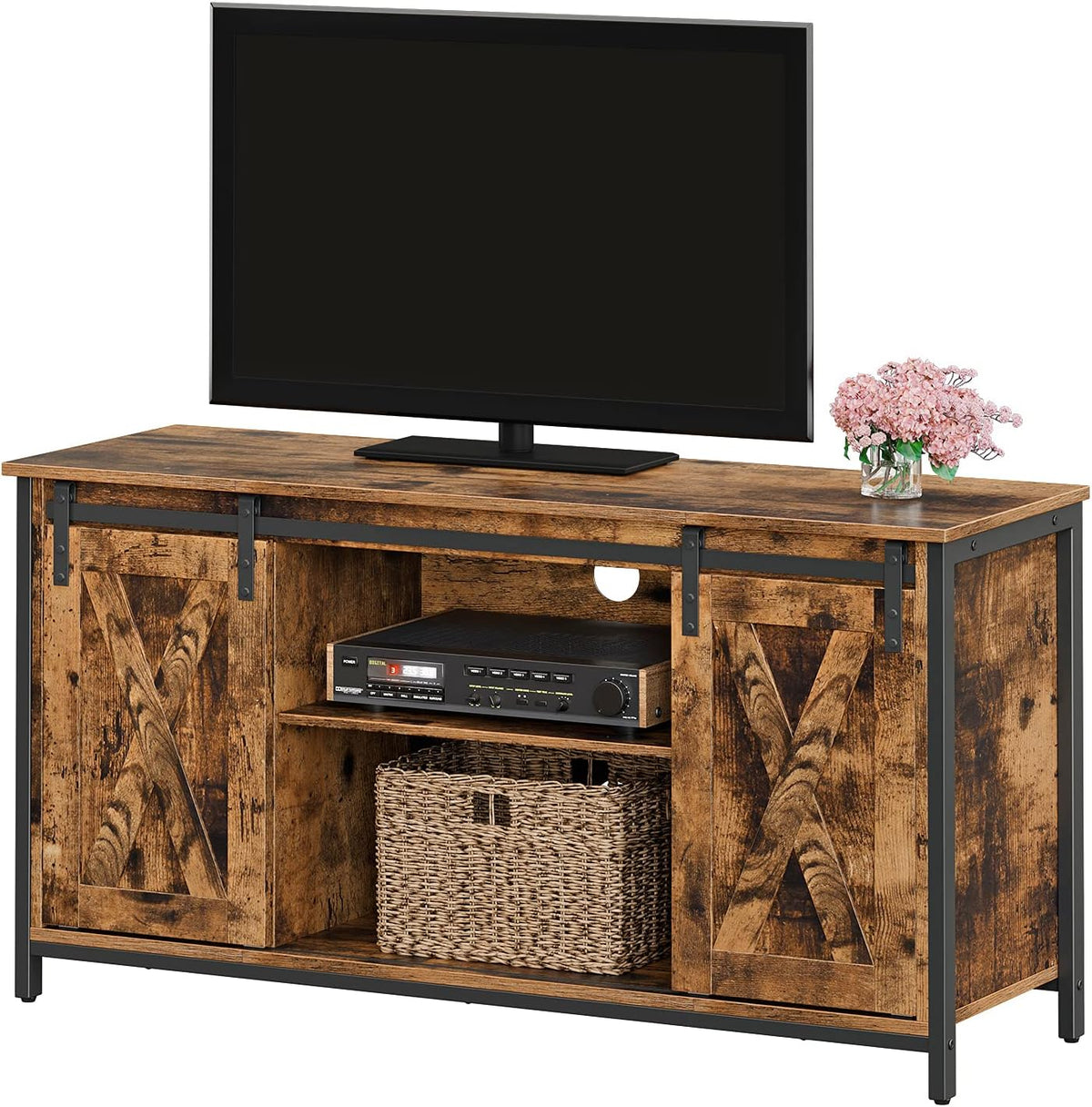 Rustic Brown TV Stand with Sliding Barn Doors P835
