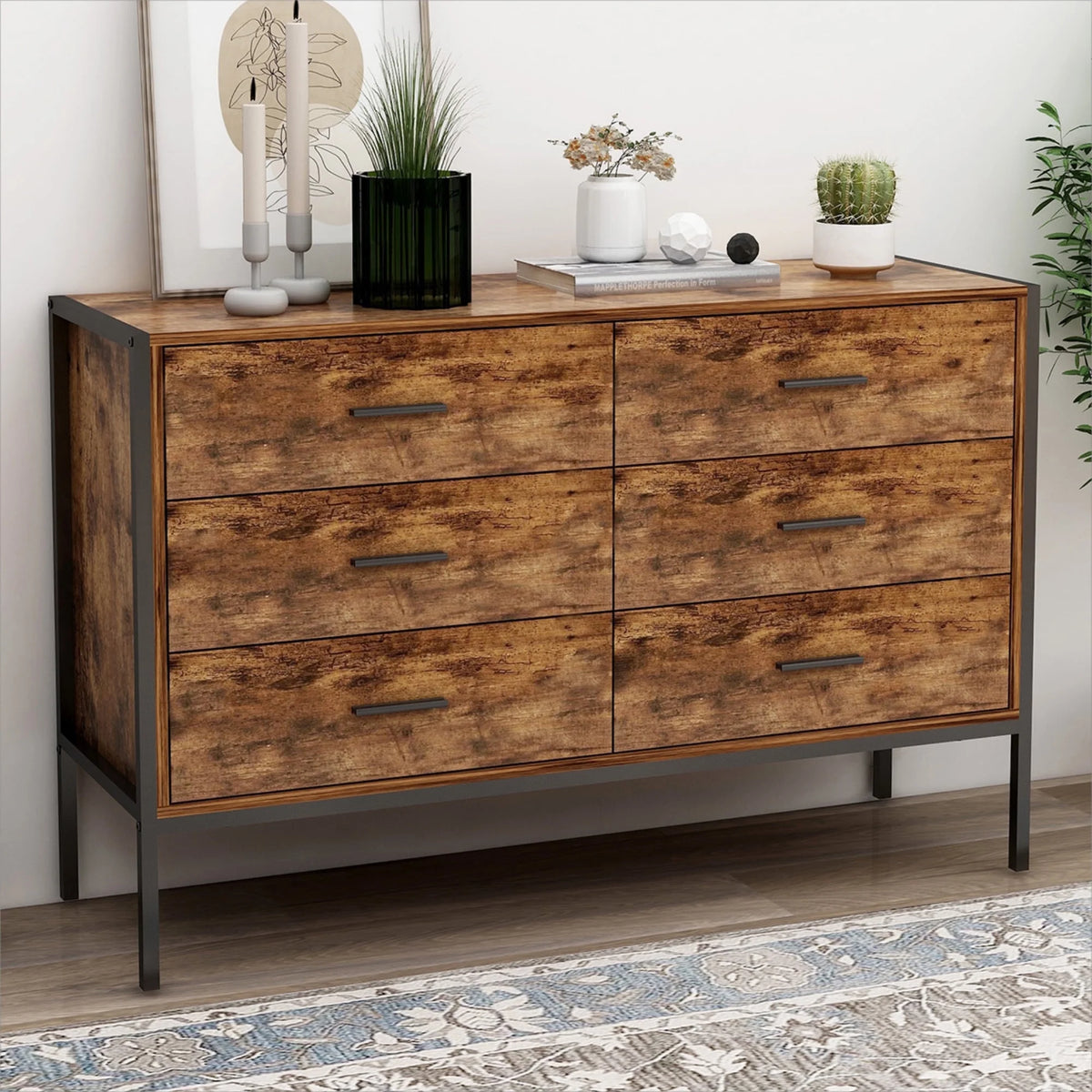 White 6 Drawer Rustic Wood Dresser C24064