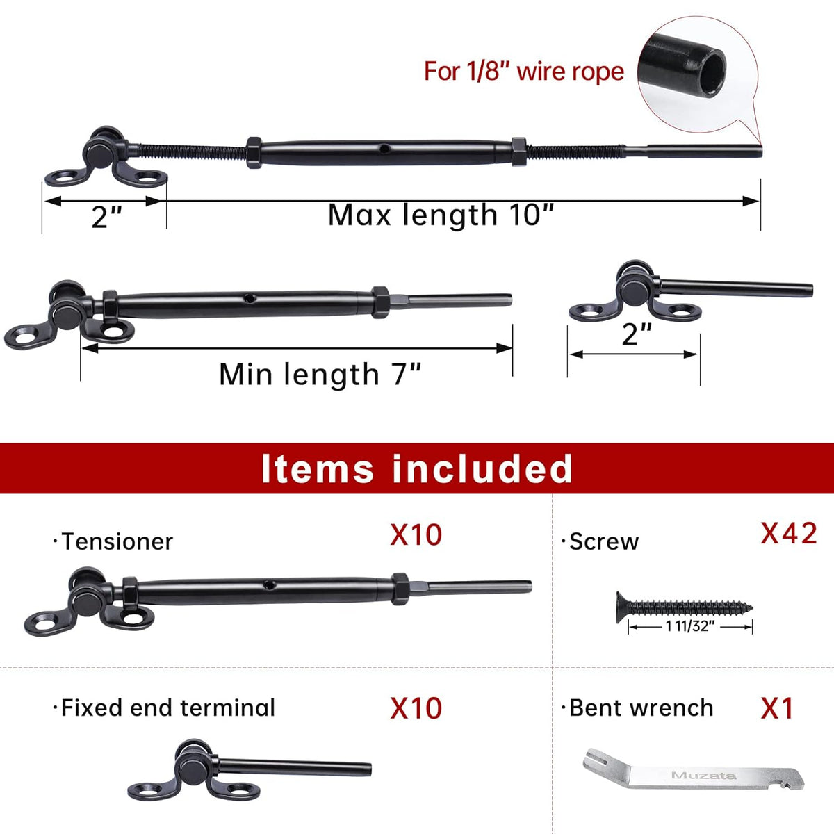 Black Cable Railing Kit 10 Set T316 Stainless Steel Hardware C6295