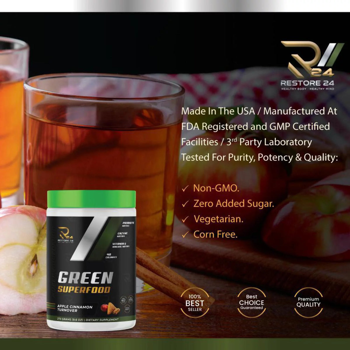 Super Greens Powder Smoothie Mix with Rice Bran, Vitamin E, Calcium, Iron, Dulse, Barley Grass, Wheat Grass, Bee Pollen F1601