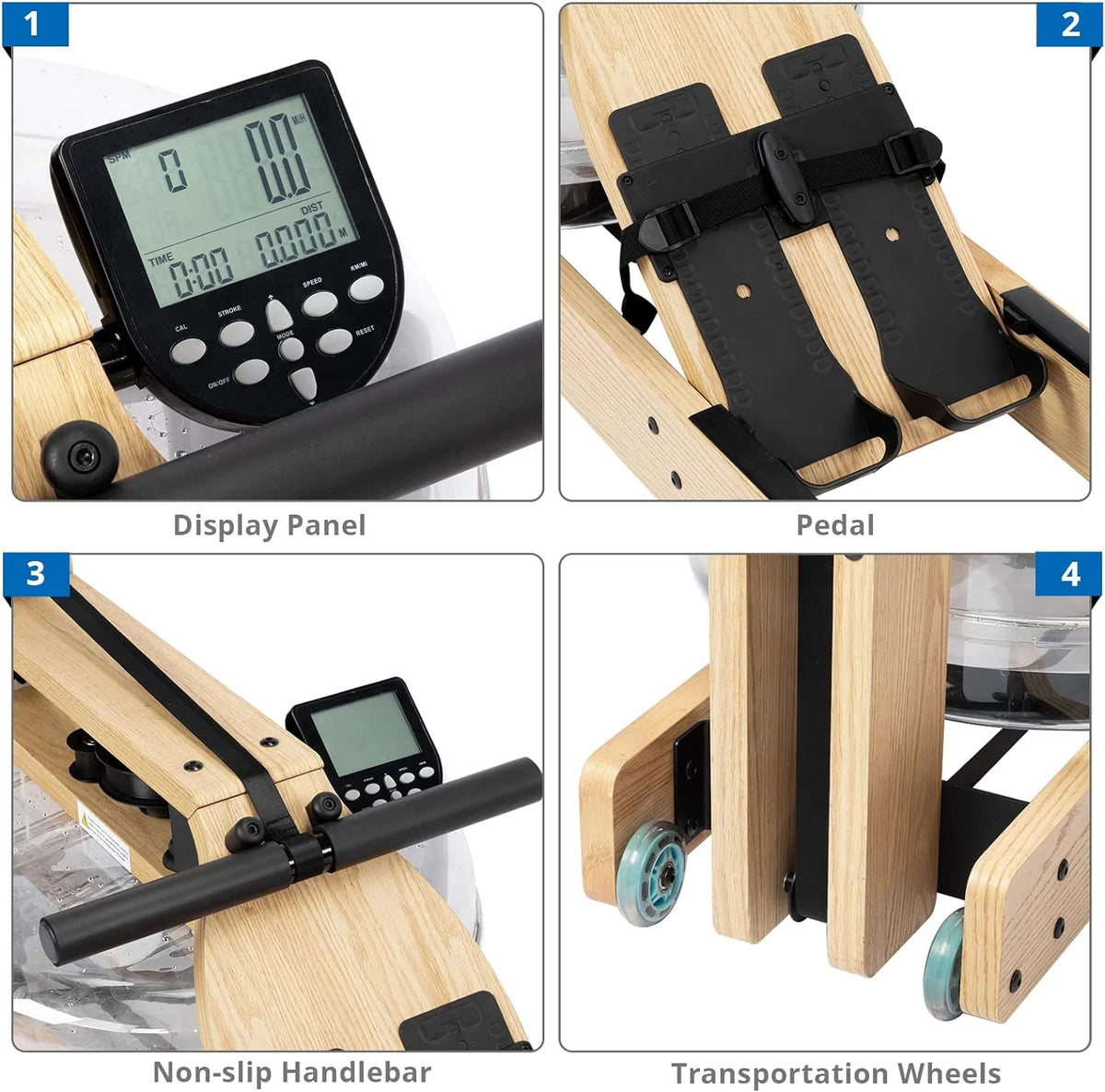 Oak Wood Water Rowing Machine with LCD Monitor Q8041