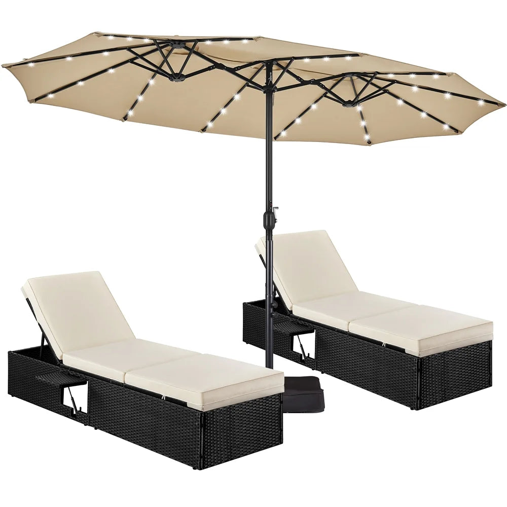 Tan 13ft Patio Umbrella with Solar Lights Q98443