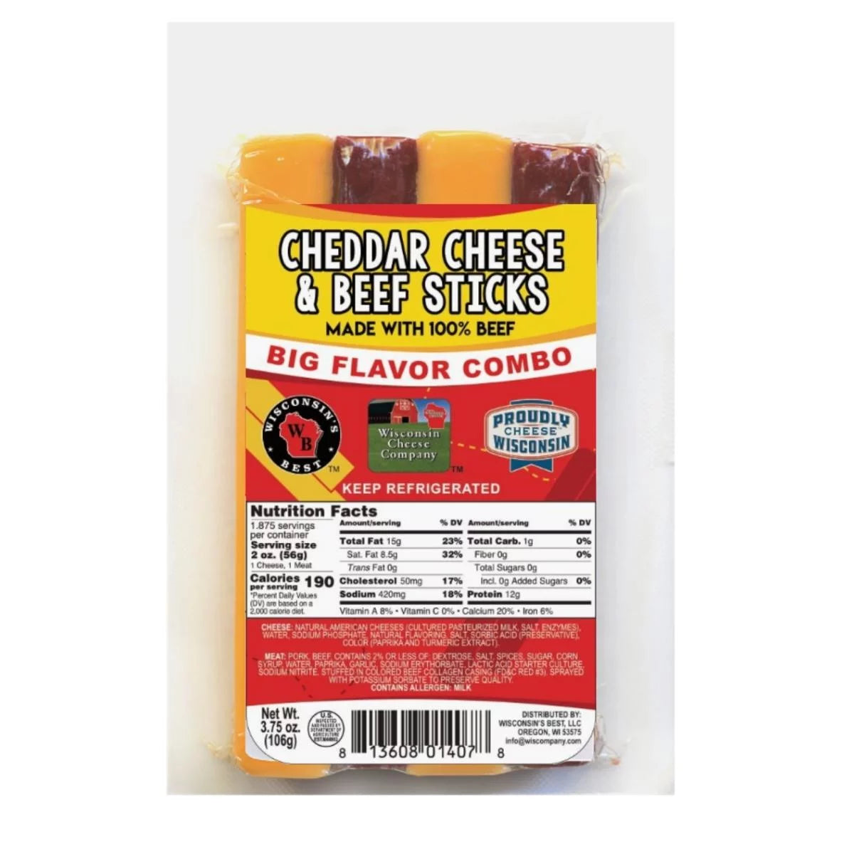 Cheddar Cheese & Beef Sticks, 3.75 oz, 12 ct F424