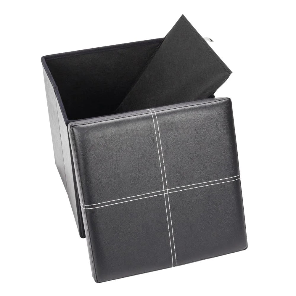 Black Leather Square Storage Ottoman T47454