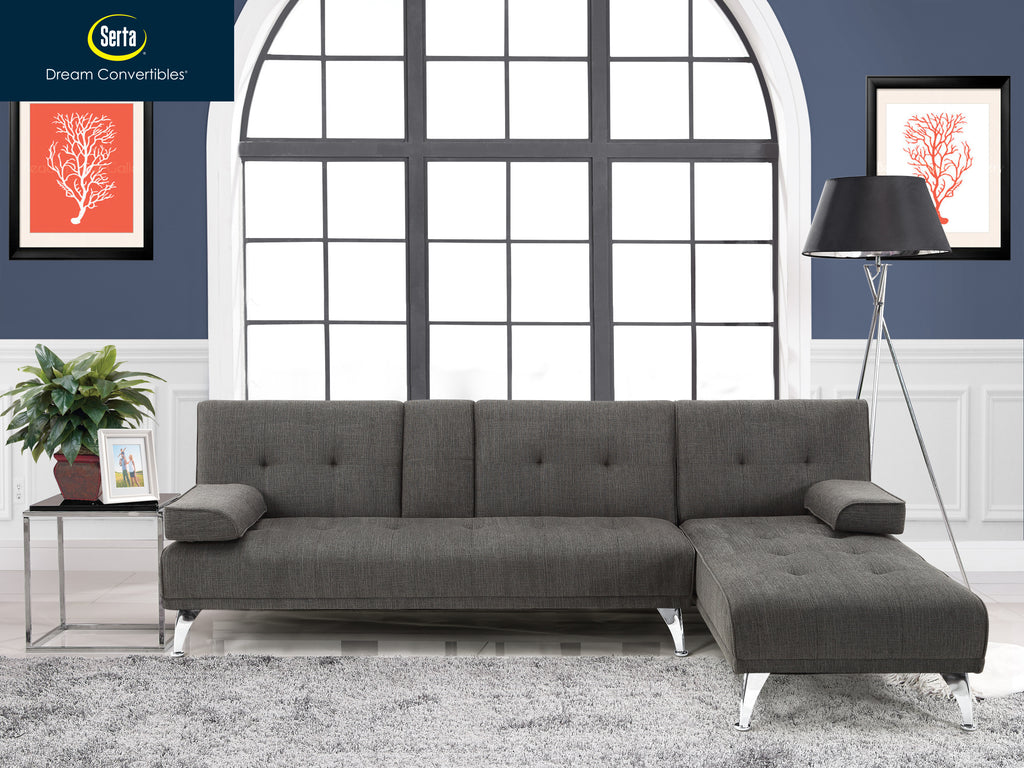 Charcoal Gray Fabric Indoor Sectional Sofa with Chaise W4710