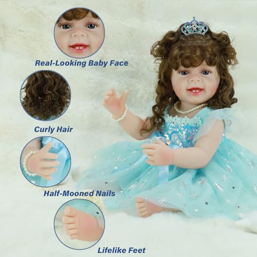 22 Inch Lifelike Full Body Vinyl Silicone Reborn Baby Doll with Long Hair Q619