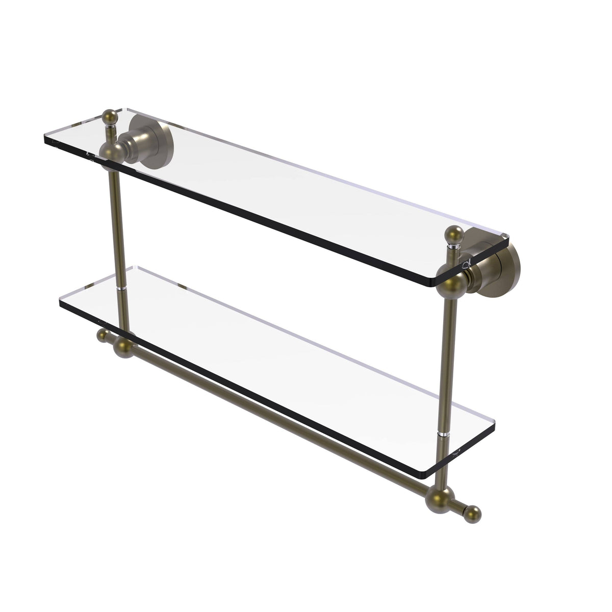 22 in. Two Tiered Glass Shelf with Towel Bar Matte Gray U4019