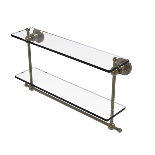 22 in. Two Tiered Glass Shelf with Towel Bar Matte Gray U4019