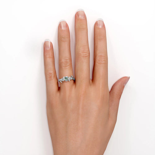 18K White Gold Plating over Silver Three Stone Engagement Ring D185523