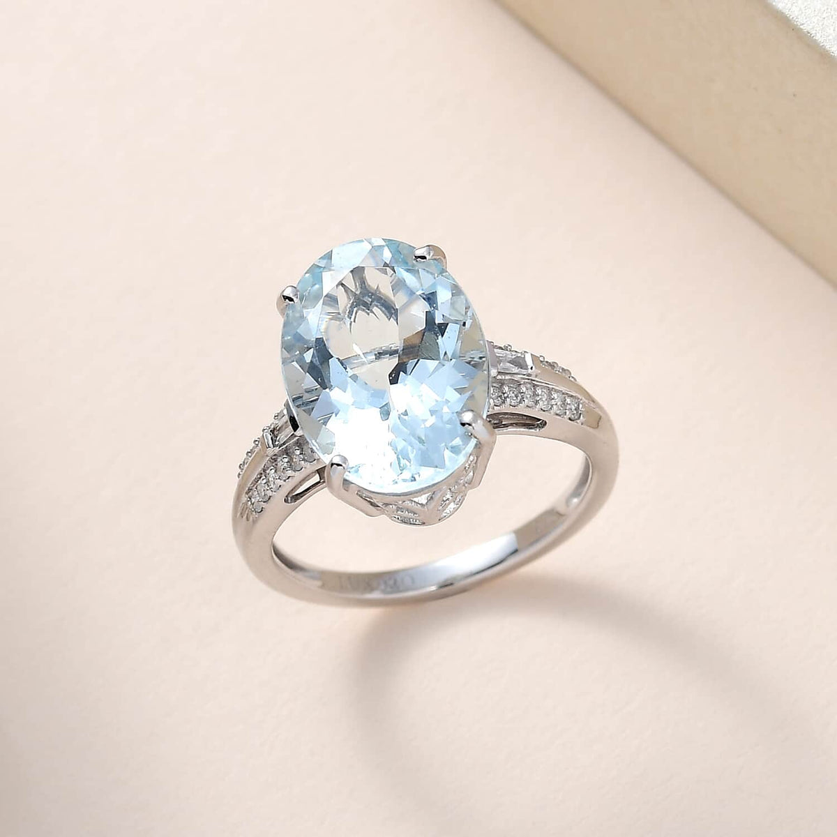 10K White Gold Oval Blue Aquamarine White Diamond Ring Size 9 Ct 4.25 G-H Color I3 Clarity X5709