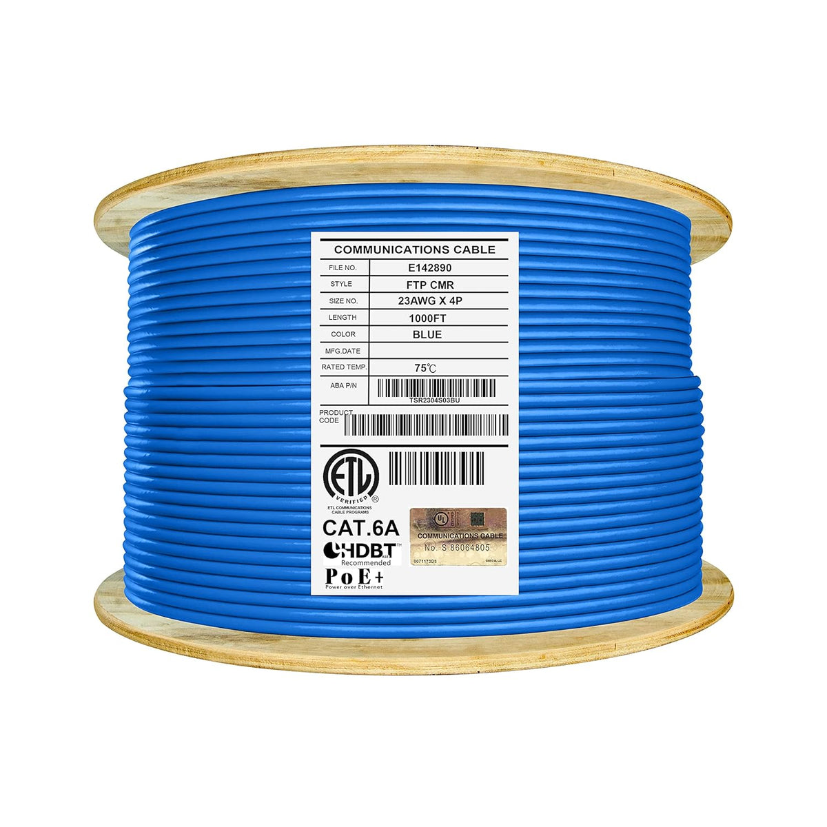 Cat6A Shielded Riser 1000ft FTP 23AWG Solid Bare Copper Ethernet Cable Reel Y254