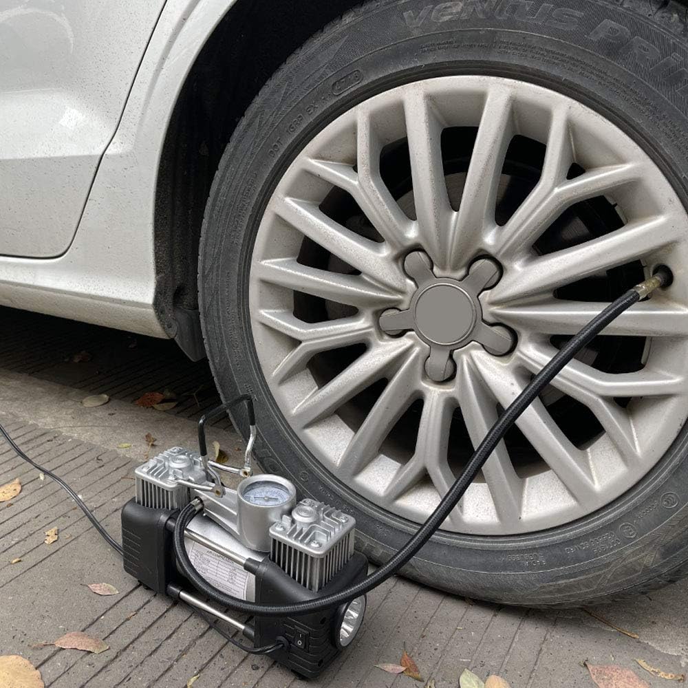 12V 150 PSI Double Cylinder Tire Inflator Air Compressor with LED Light and Storage Bag S61384