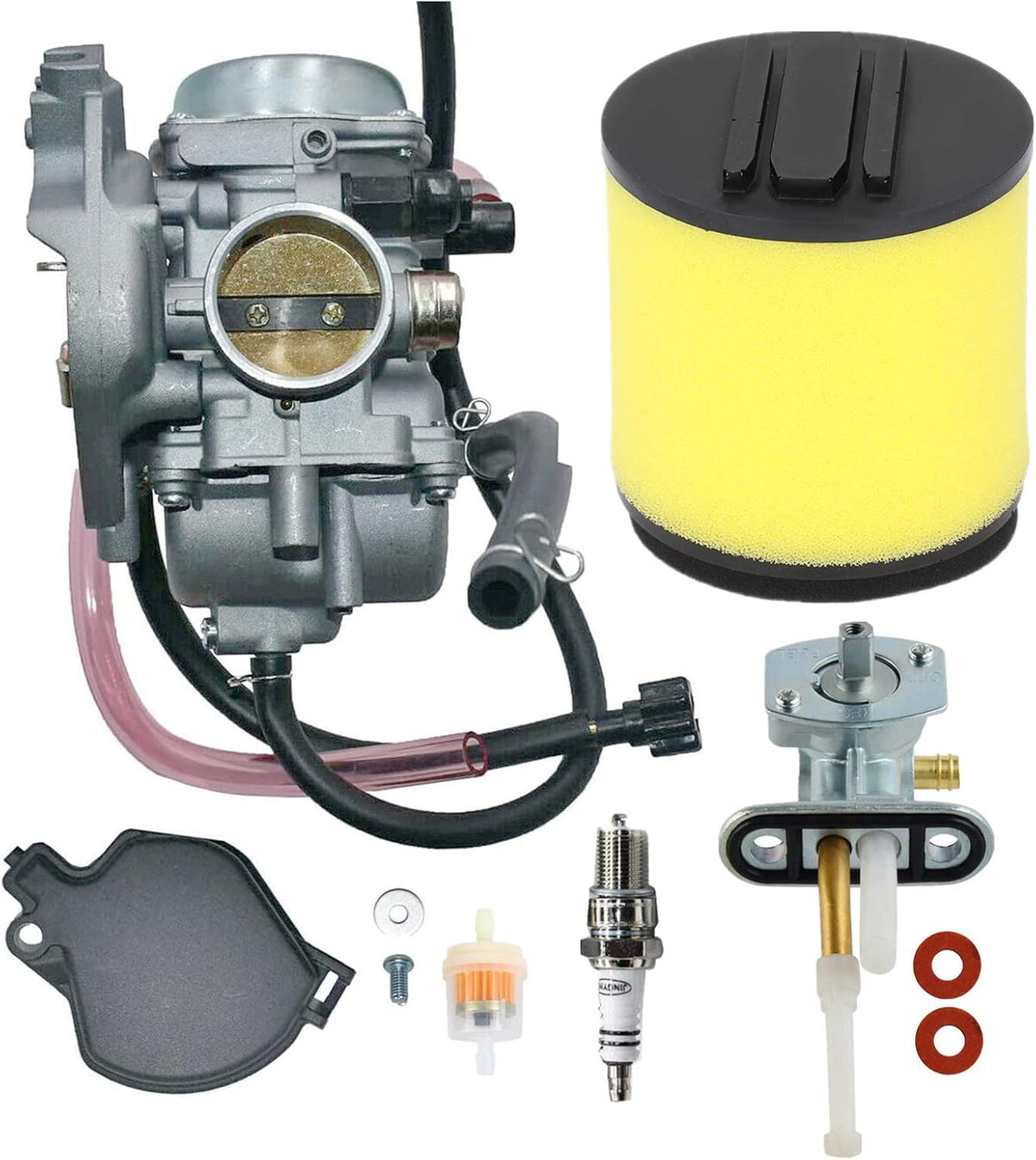 Carburetor & Air Filter & Fuel Valve Petcock With Spark Plug T85428