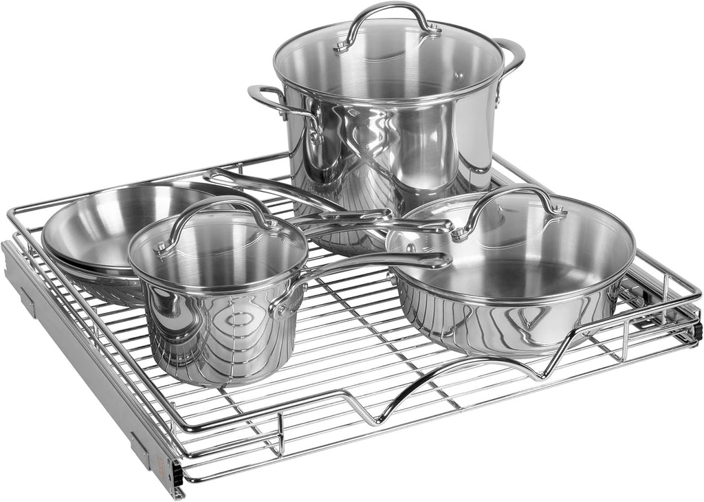 14"W x 21"D Chrome Wire Frame Pull Out Drawer Cabinet Organizer D8854