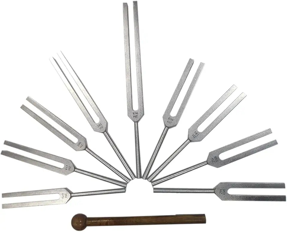 9Pc Tuning Forks with Wood Hammer Mallet L876156