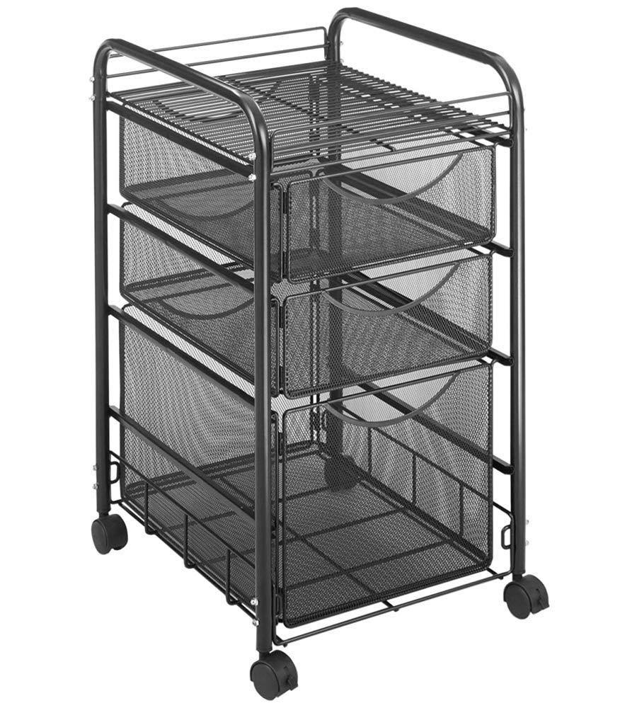Onyx Mesh File Cart with 1 File Drawer and 2 Small Drawers O963275