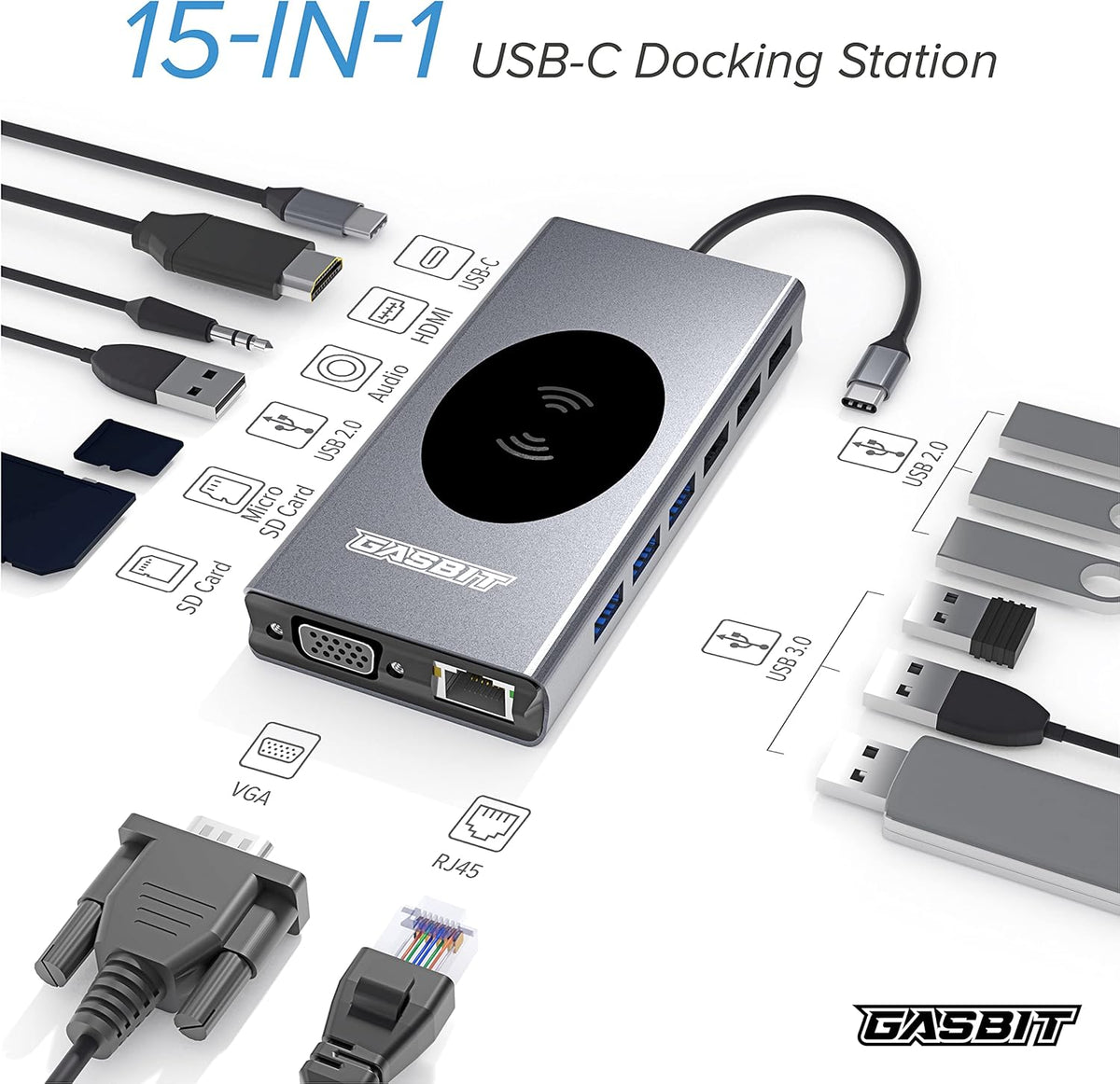 15-in-1 USB C Hub Multiport Adapter with Wireless Phone Charger Y11325