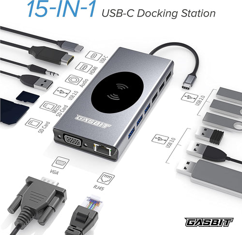 15-in-1 USB C Hub Multiport Adapter with Wireless Phone Charger Y11325