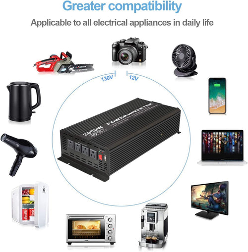 2000W Power Inverter 12V to 110V Modified Sine Wave with 4 AC Outlets M6424