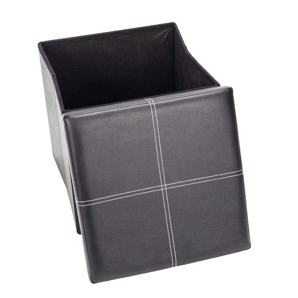 Black Leather Square Storage Ottoman T47454
