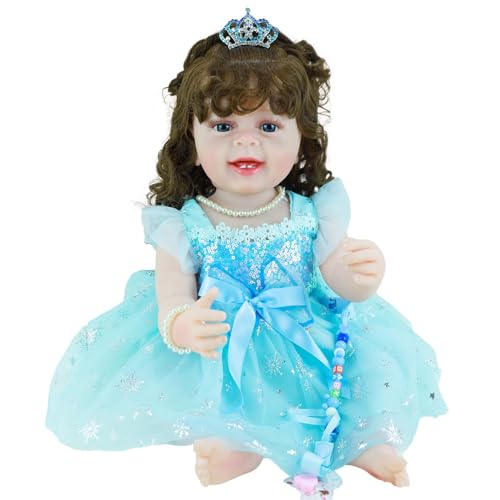 22 Inch Lifelike Full Body Vinyl Silicone Reborn Baby Doll with Long Hair Q619