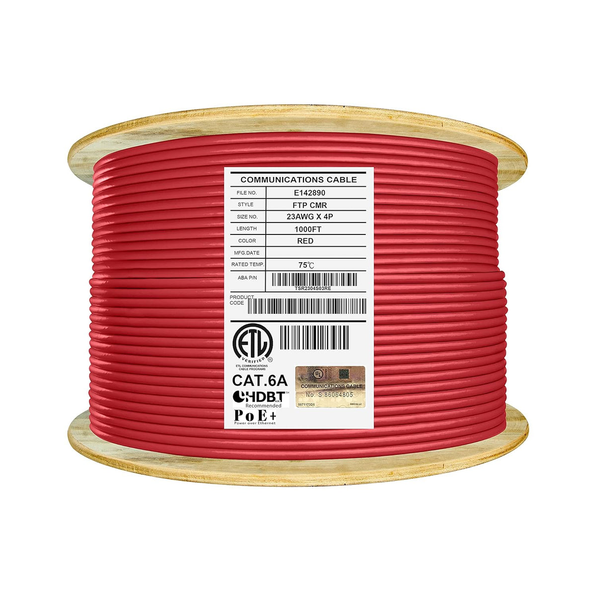 Cat6A Shielded Riser 1000ft FTP 23AWG Solid Bare Copper Ethernet Cable Reel Y254