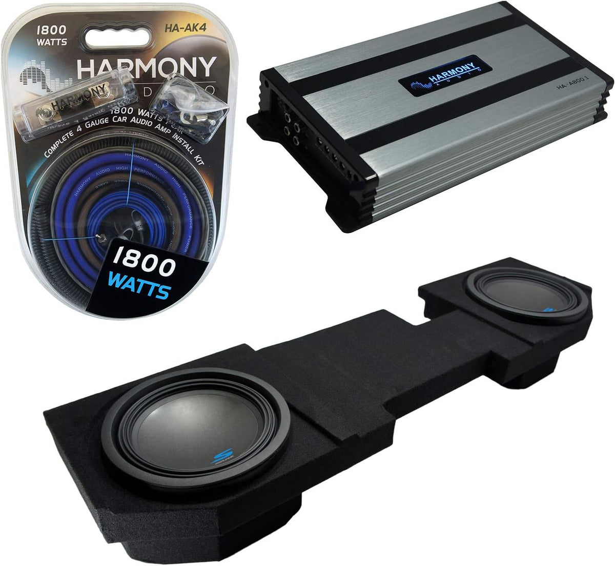 Dual 12" Loaded Sub Box Enclosure with Amplifier and 4 Gauge Amp Install Kit R212621