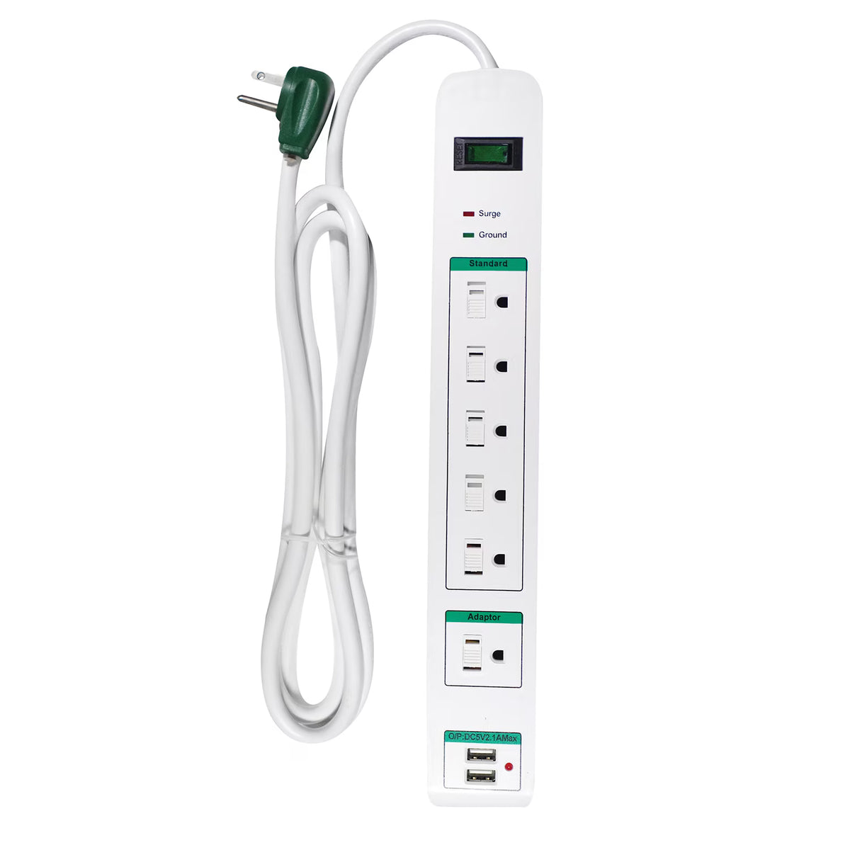 6 Outlet Surge Protector with 2 USB Ports, White, 6 ft Cord D354064