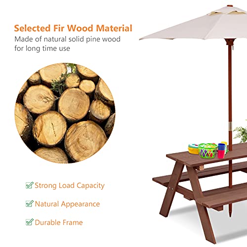 Wooden Kids Picnic Table with Umbrella G637
