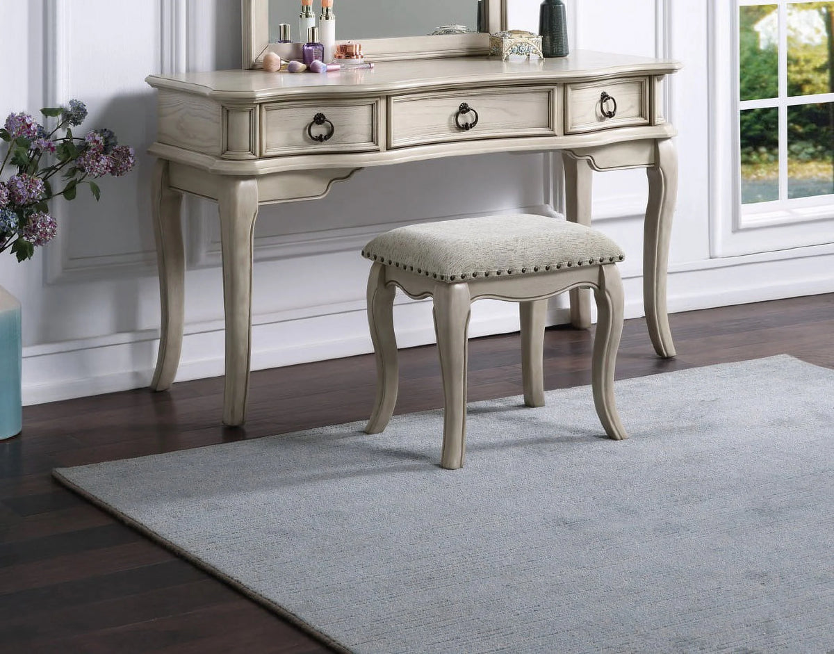 Antique White Vanity Set with Stool and Mirror X8382