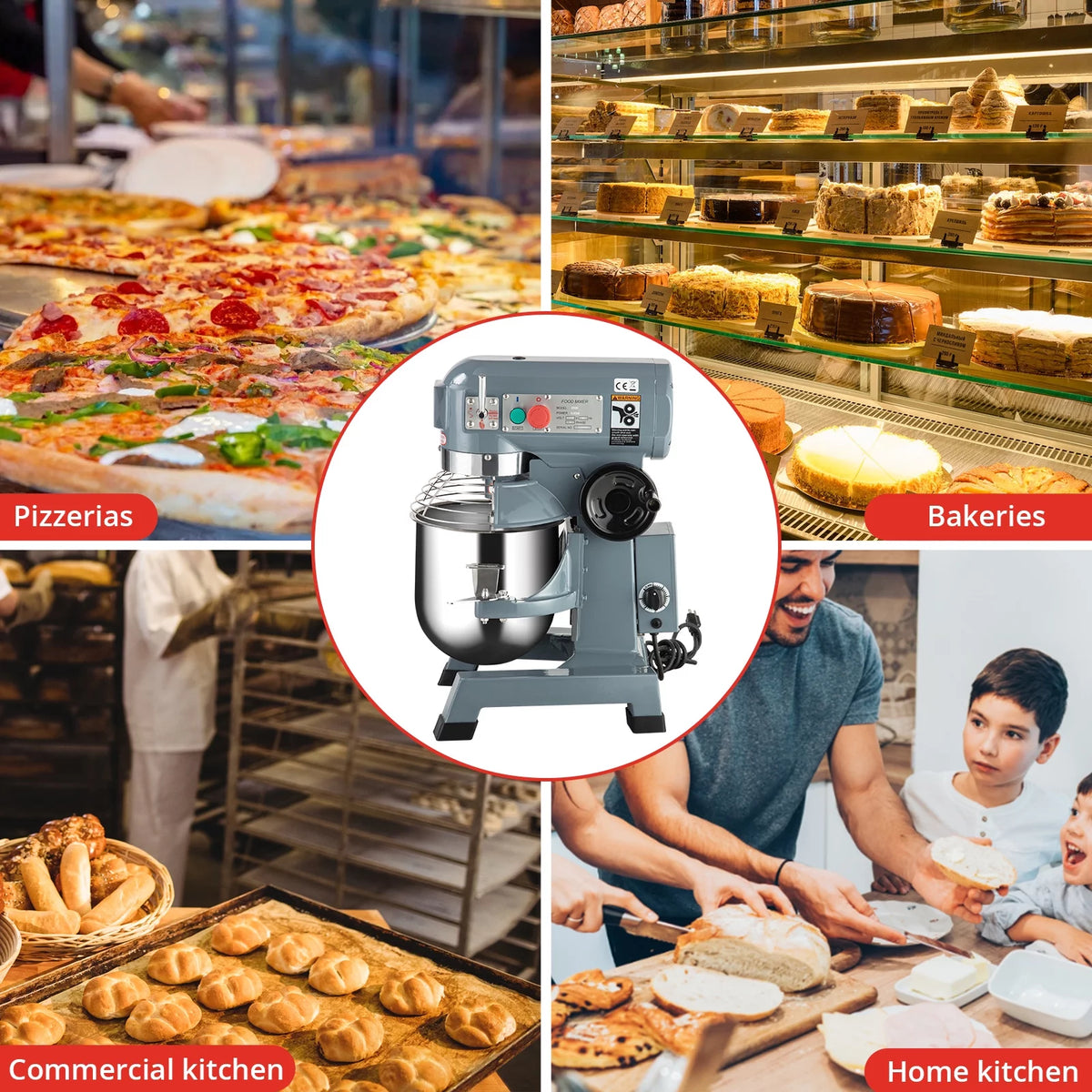 15Qt 600W 3-Speed Commercial Stand Mixer with Stainless Steel Bowl, Dough Hook, Whisk, Safety Guard U42888