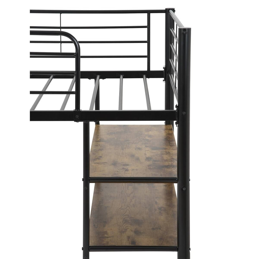Twin Size Metal Loft Bed with Desk and Shelves B9700