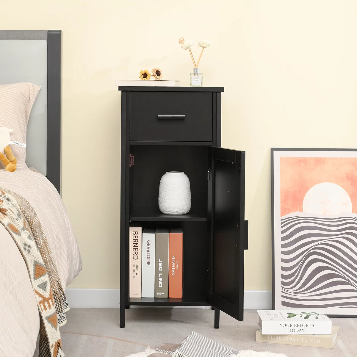 Rustic Brown 1 Door 1 Drawer Cabinet with 2 Shelves T57869