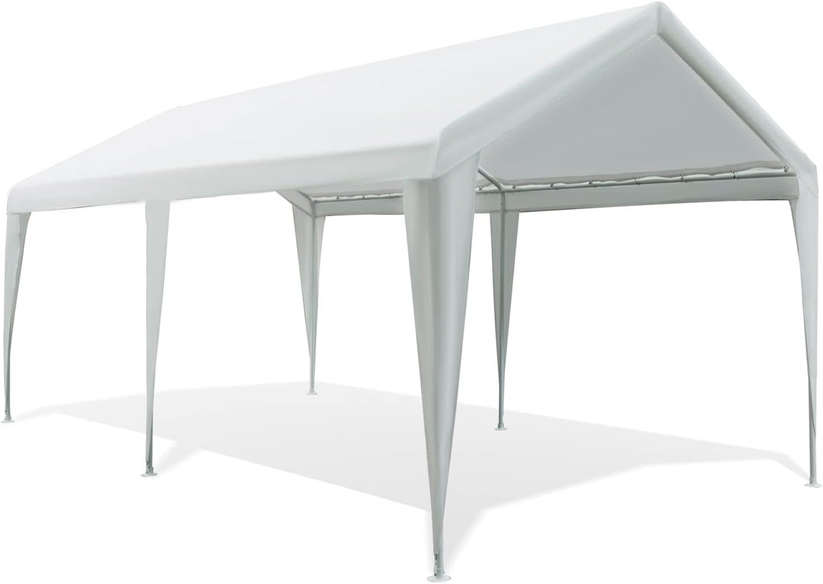 10X20ft Heavy Duty Car Canopy with Powder-Coated Steel Frame, 6 Legs, White M985917