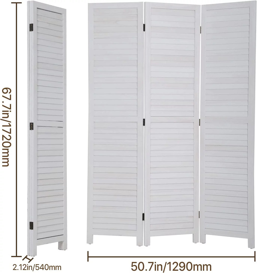 White 3 Panel Wood Room Divider J9397