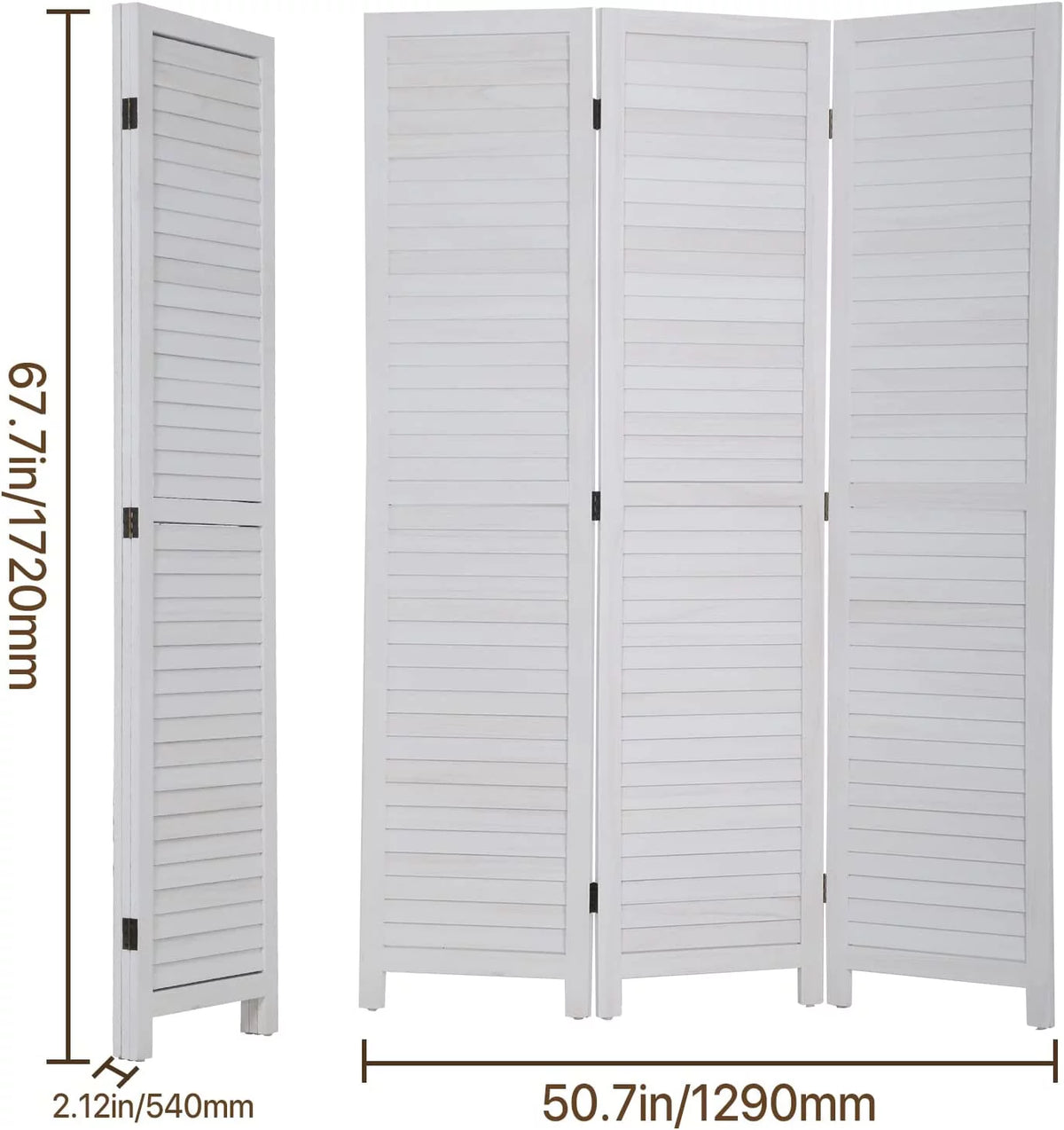 White 3 Panel Wood Room Divider J9397