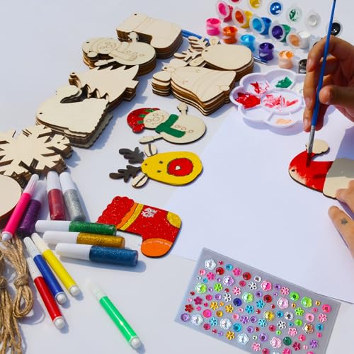 48pcs Wooden Christmas Ornaments Unfinished Paintable Blank Wood Slice T5604