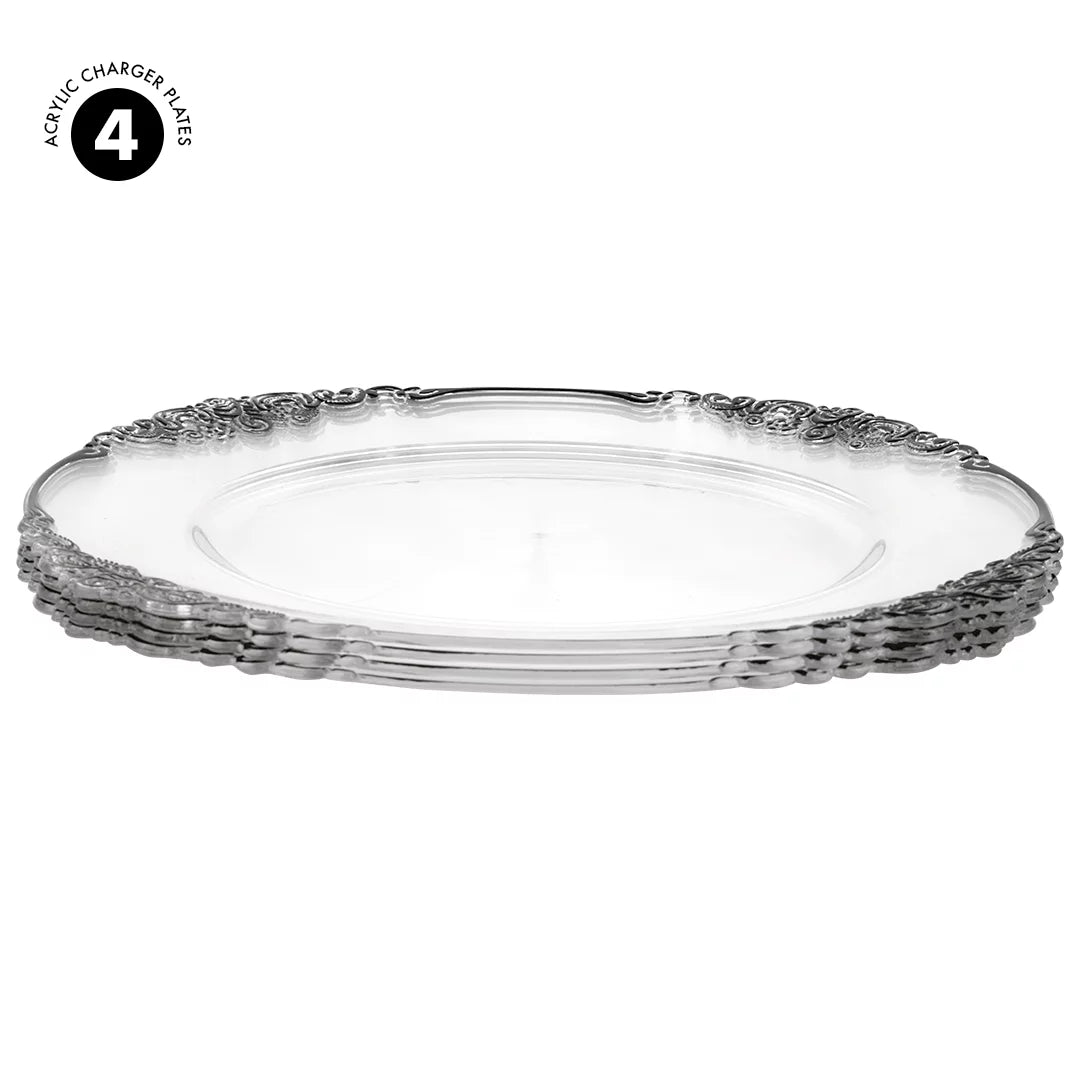 Clear Acrylic Charger Plates with Black Rim Set of 4 O331