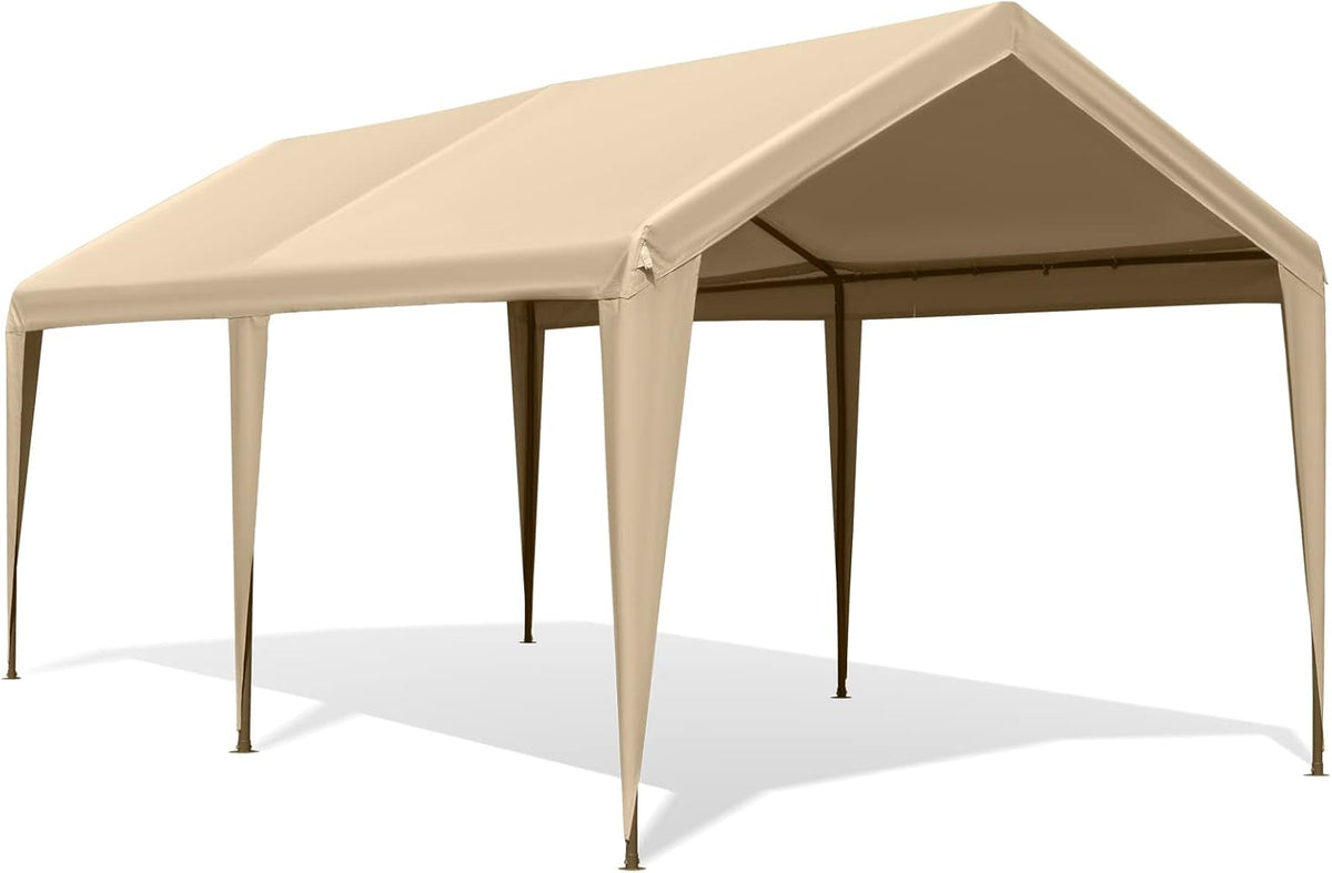 10X20ft Heavy Duty Car Canopy with Powder-Coated Steel Frame, 6 Legs, White M985917