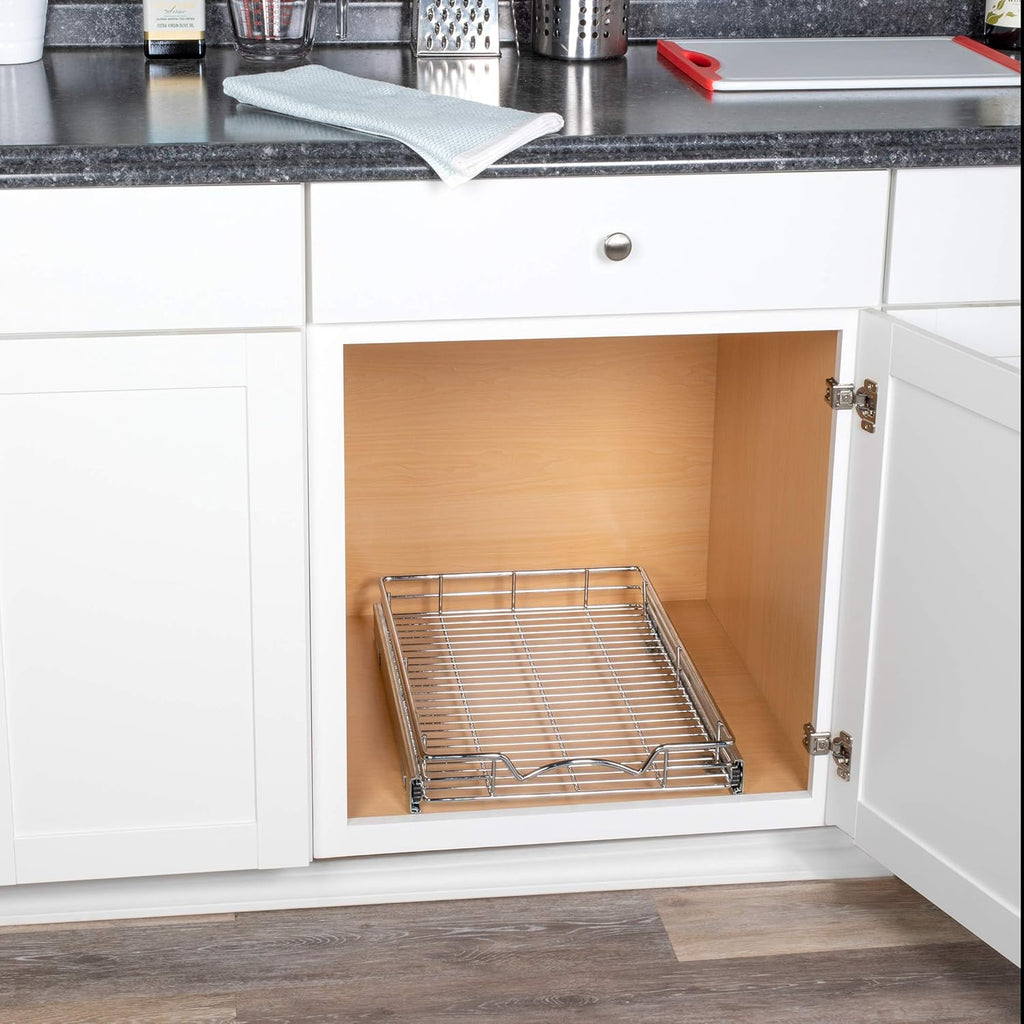 14"W x 21"D Chrome Wire Frame Pull Out Drawer Cabinet Organizer D8854