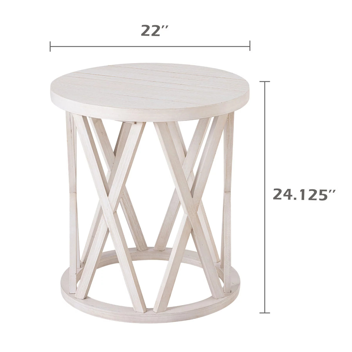 Antique White Round Wood End Table M9182