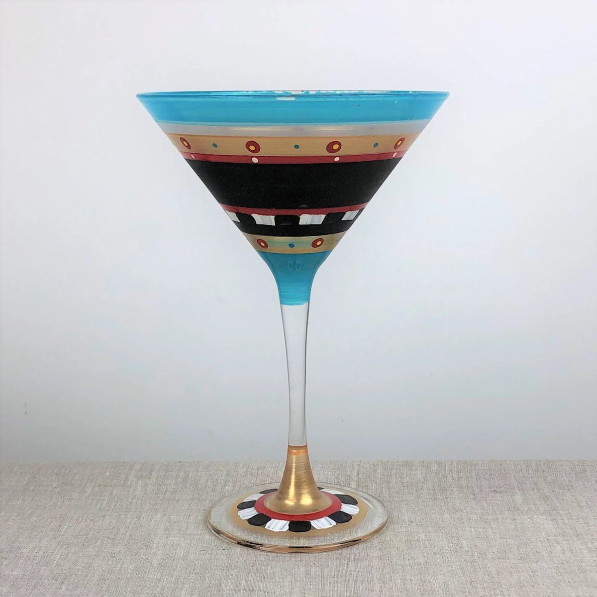 Set of 2 Blue Mosaic Hand Painted Martini Drinking Glasses M520223