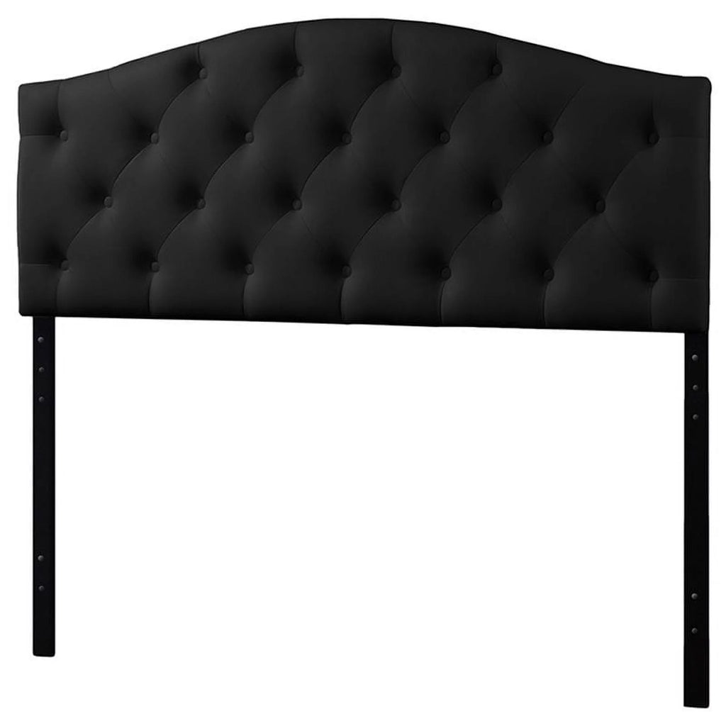 Black Faux Leather Tufted Queen Size Panel Headboard S7126