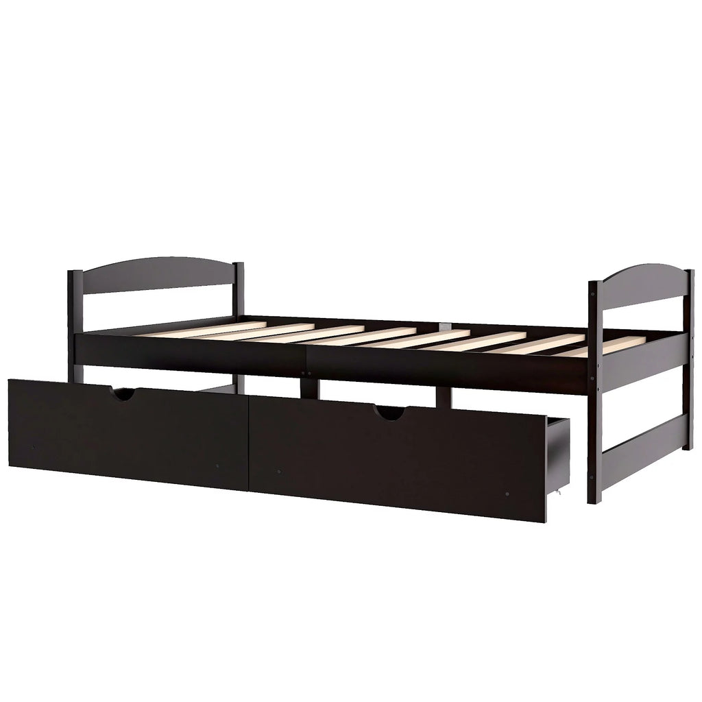 Twin Size Pine Wood Platform Bed with 2 Drawers A28792