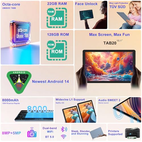 Android 14 Tablet 22G+128G 10 inch 8000 mAh Octa-Core with Keyboard Mouse Case I894413