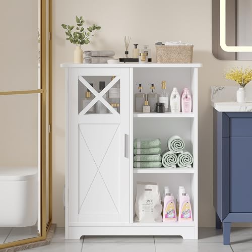 White 2 Adjustable Shelves Freestanding Bathroom Floor Storage Cabinet S911