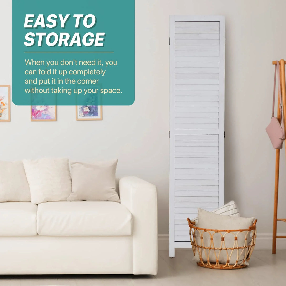 White 3 Panel Wood Room Divider J9397