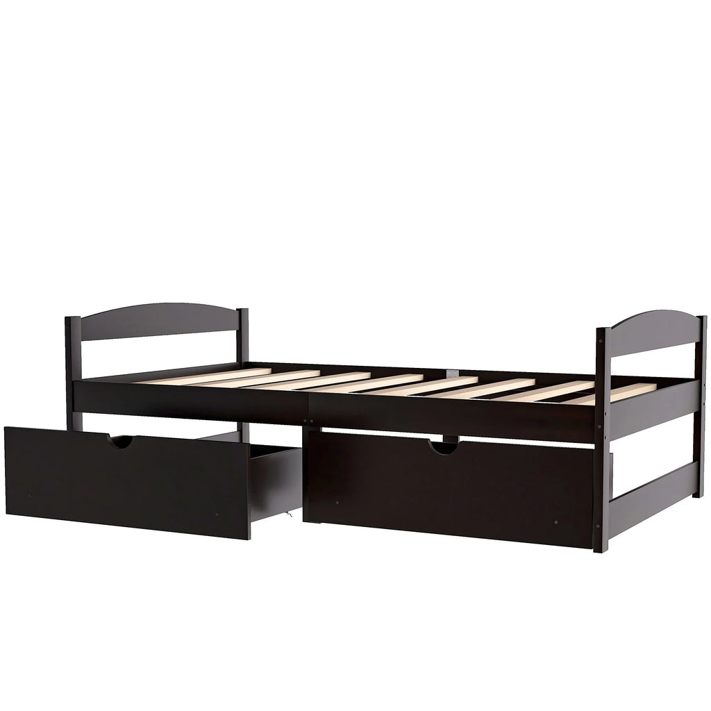 Twin Size Pine Wood Platform Bed with 2 Drawers A28792